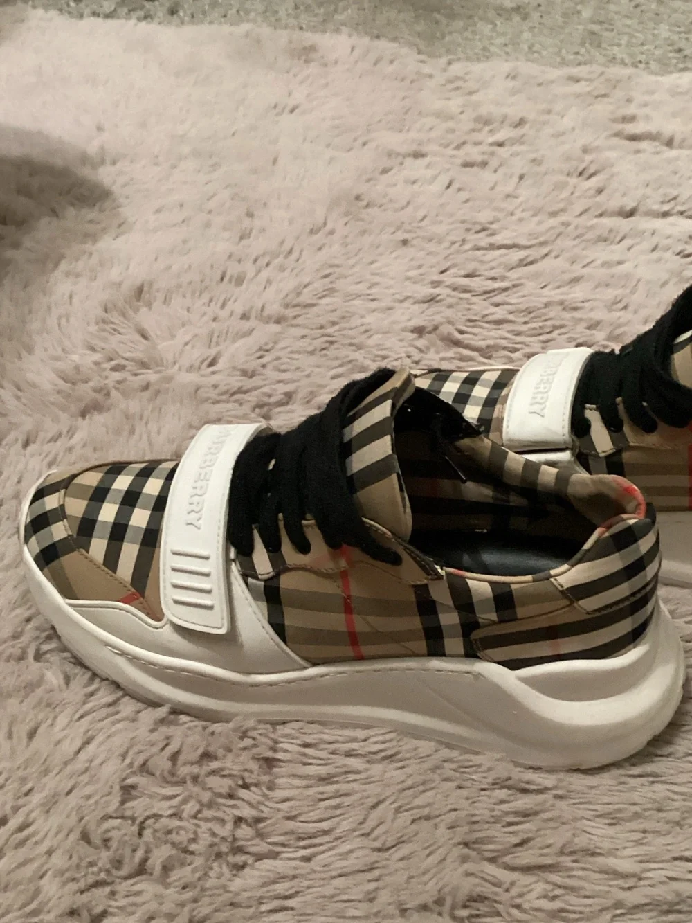 Burberry Beige Check & Black Strap Sneakers